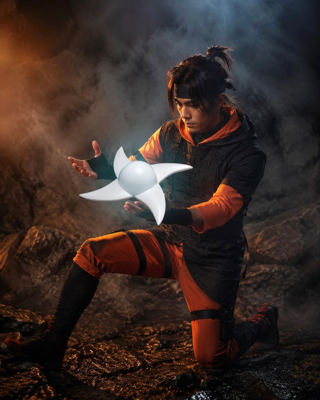 Real cosplayer holding the product