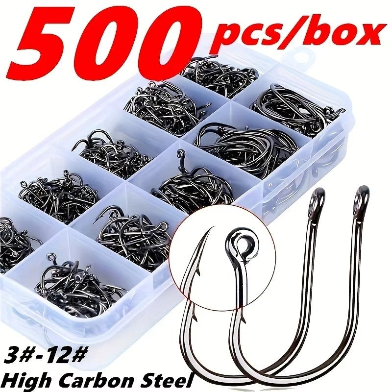 500pcs Fishhooks Strong Sharp Silver Circle Fishhook